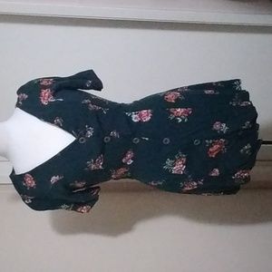 SALE $ Wild Fable Dark Green Floral Button Dress   M